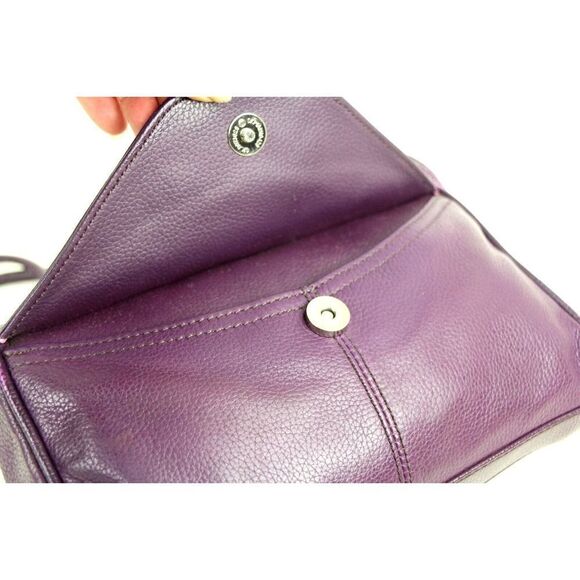 Tignanello PURPLE GENUINE LEATHER FLAP CROSSBODY ORGANIZER SHOULDER BAG HANDBAG - Picture 11 of 16